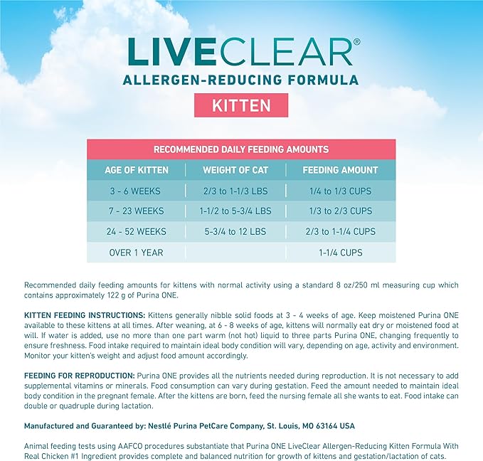 Purine ONE LiveClear Allergen-Reducing Dry Kitten Food Formula with Real Chicken As The Number One Ingredient - 2.8 lb. Bag