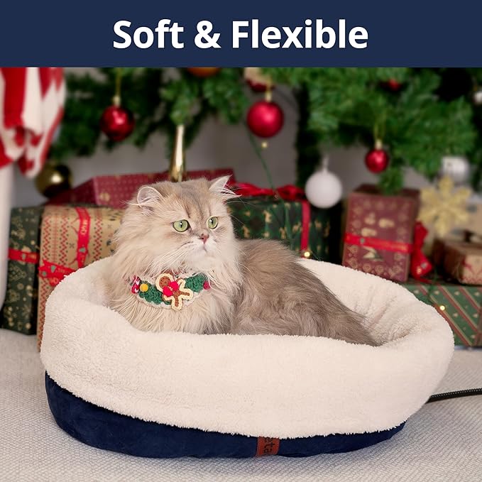 Petace Heated Cat Bed with Auto Shut Off Timer, 17.7" x 13.7" Adjustable Temperature Indoor Pet Heating Cushion Bed for Kittens, Cats, Puppies and Small Dogs, Blue