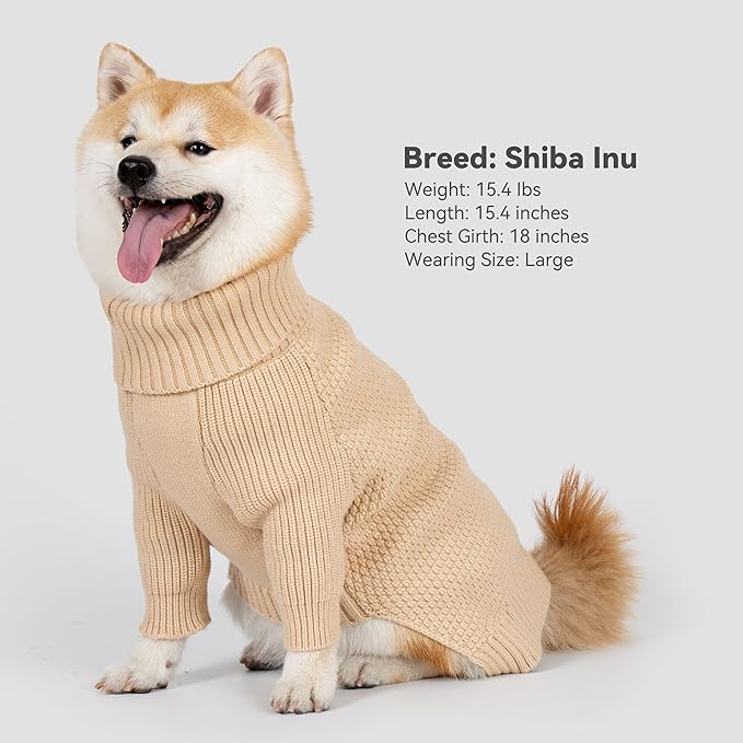 cyeollo Dog Sweater Turtleneck Knitted Sweaters with Long Sleeves Winter Clothing Dog Clothes Sweaters for Medium Large Dogs