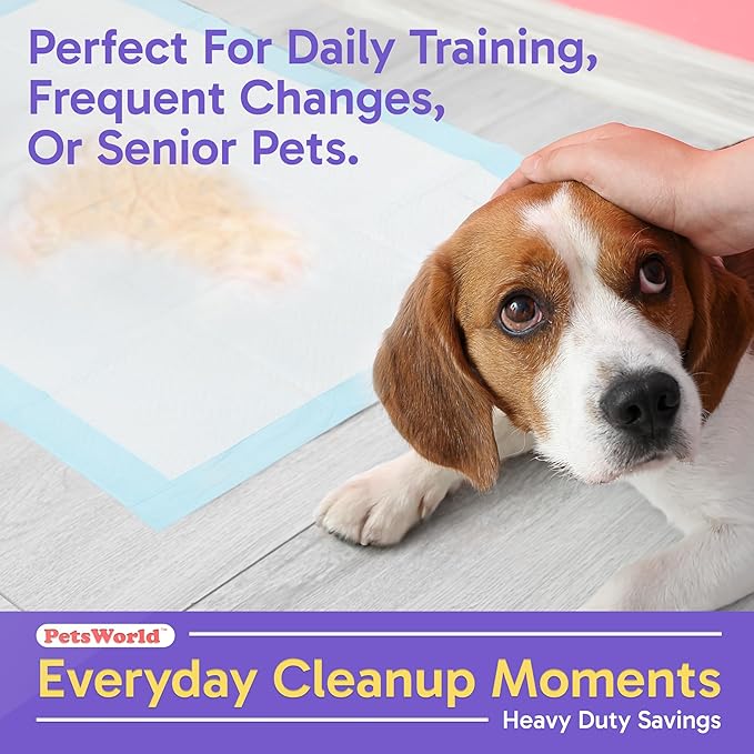 PETSWORLD Puppy Pads, 23x36 Inch, 200 Count - Puppy Pee Pads for Dogs, Tear Resistant, Economy Value, Super-Absorbent Polymer Gel Core, Perfect for Puppies, Smaller Dogs