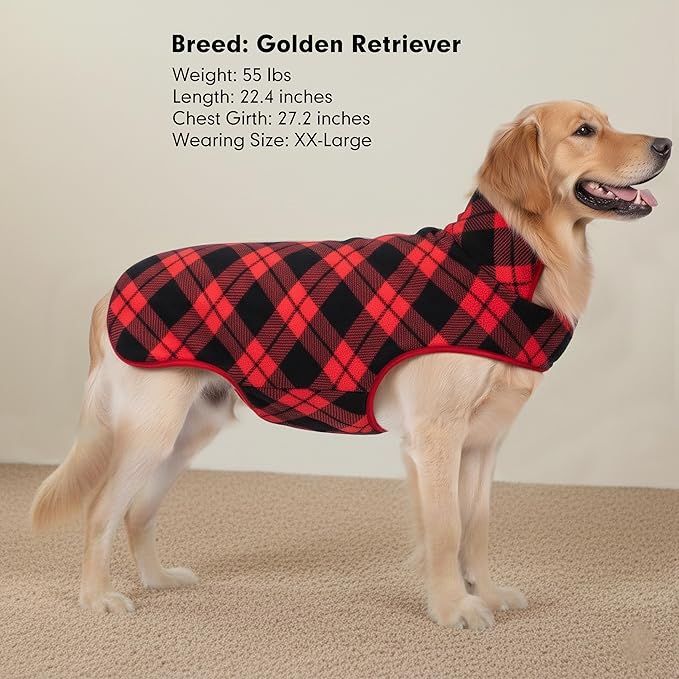 cyeollo Small Dog Coat, Sherpa Dog Winter Coat Reversible Fleece Doggie Jackets Doggy Sweater for Small Dogs Male with Leash Hole, Soft Cold Weather Pet Clothes, Buffalo Plaid M
