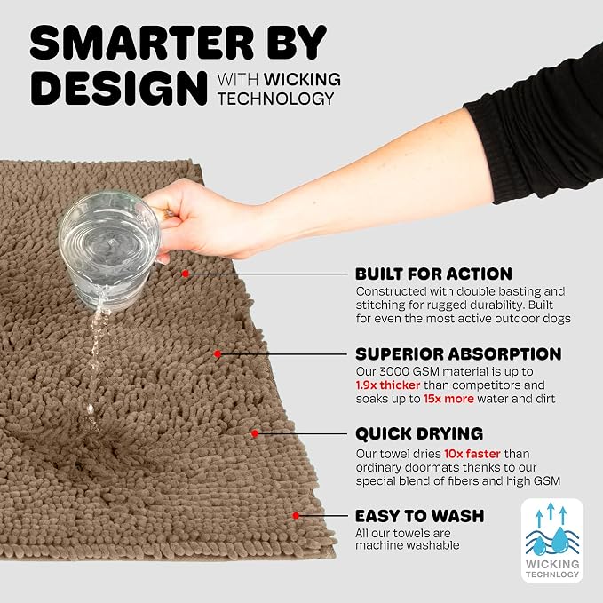Dog Gone Smart Dirty Dog Doormat - Super Absorbent - Latte, 23 x 16 in | Polyamide Rug Pulls in Moisture & Dirt - Fast Drying for Clean Floors, Non-Slip, Machine Washable Mat for Muddy Paws