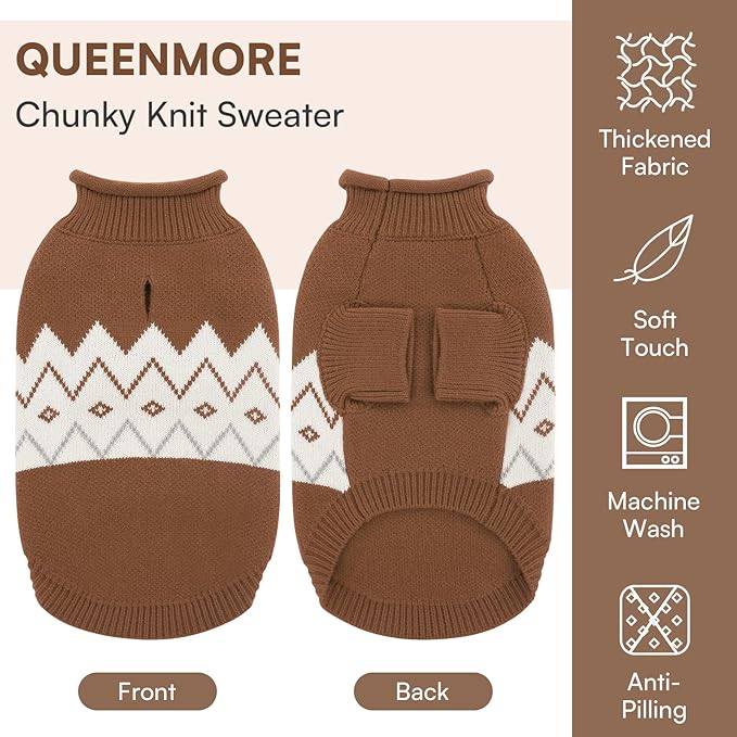Queenmore Warm Dog Sweater, Soft Pet Knitwear, Knitted Pullover, Winter Pet Clothes for Small Medium Dogs Cats