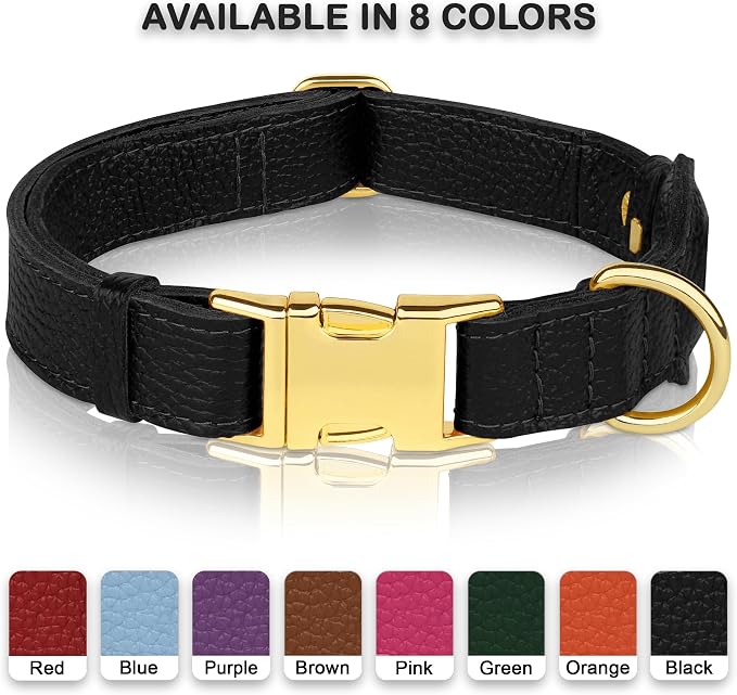 Leather Airtag Dog Collar - Soft Tracking Dog Collar with Apple AirTag Holder and Metal Buckle - Safety GPS Pet Collars for Small Medium Large Dogs Puppy Pink Red (Black, M, 14"-18" Neck Fit)