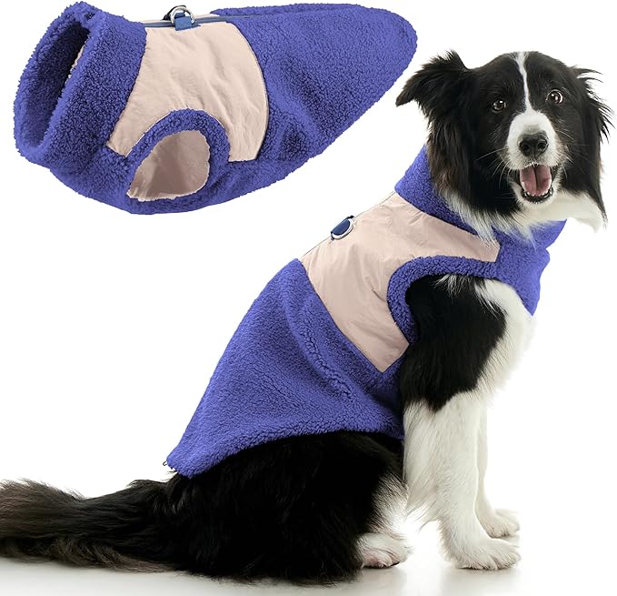 Gooby Zip Up Sherpa Vest - Purple, Medium - Two Tone Fuzzy Fleece Dog Sweater with Built-in Harness and Extra Security for Small Dog and Medium Dog