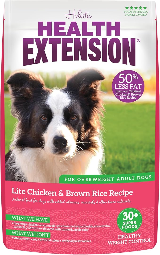 Health Extension Lite Chicken & Brown Rice Dry Dog Food, Low Fat Formula Supports Healthy Weight, with Probiotics & Superfoods for Digestion & Coat Health (4lb)