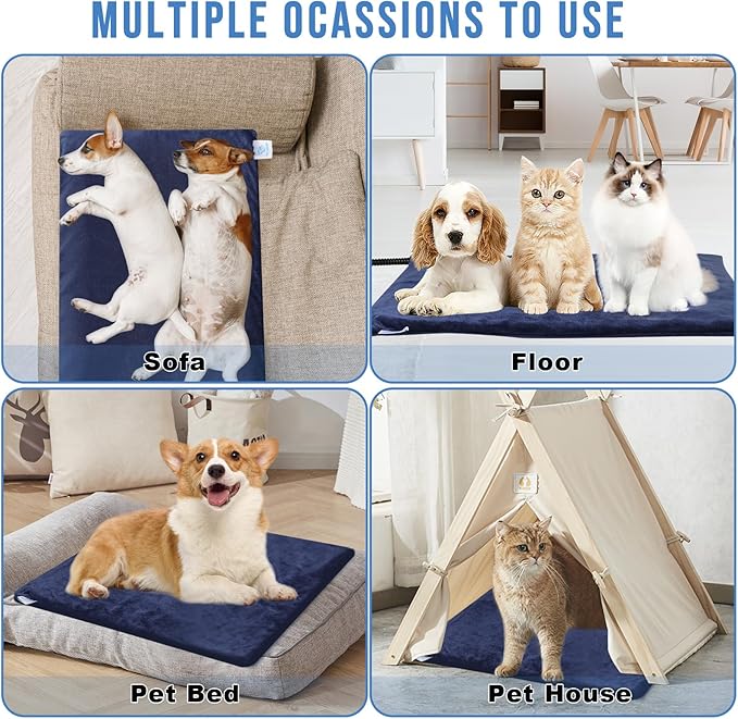 Pet Heating Pad for Dogs, Indoor Electric Heating Pad for Dogs Cat with 9 Adjustable Temperature and Timer, Heated Dog Blanket Bed with Chew Resistant Cord (28×18 inch)