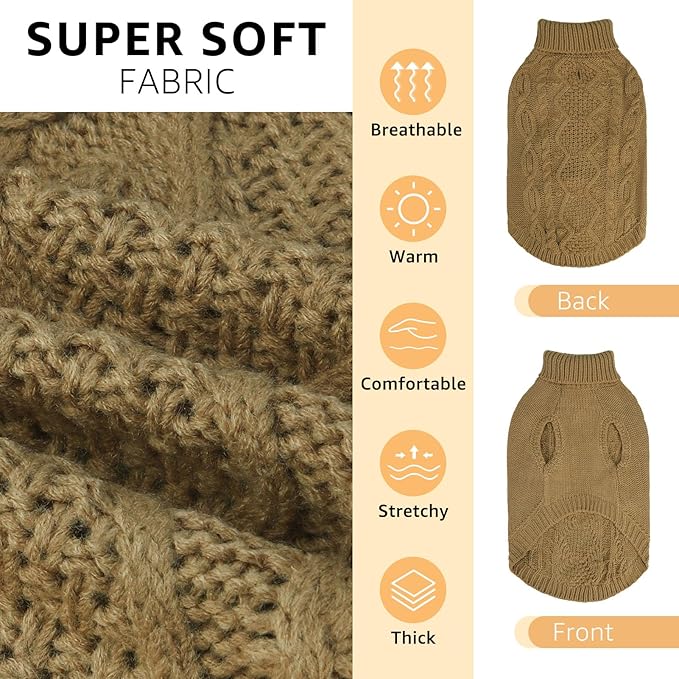 SCENEREAL Fall Dog Sweater for Large Medium Small Dogs Girls Boys, Knitted Dog Winter Coat Warm Sweatershirts Outfits, Classic Pet Clothes with Leash Hole, Soft Pet Knitwear Apparel, Beige L