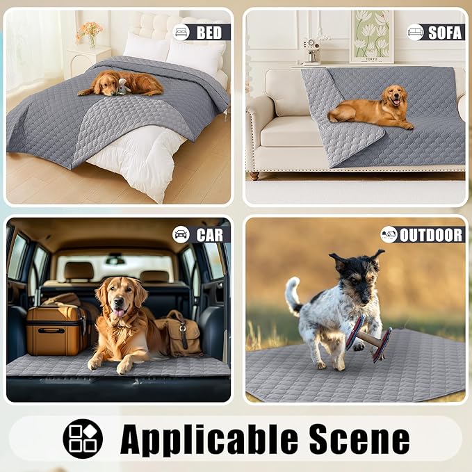 Smiry Waterproof Dog Bed Cover Blanket, Soft Reversible Pet Blanket, Washable Leakproof Cats Dogs Couch Cover for Sofa, Couch, Furniture, Plaid (68x82 Inch, Grey/Light Grey)