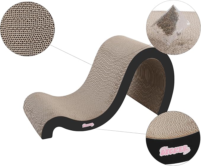 THE LICKER STORE CSR1013A Kona 27" Modern Cardboard Double-Sided Wave Cat Scratcher with Catnip, Ink
