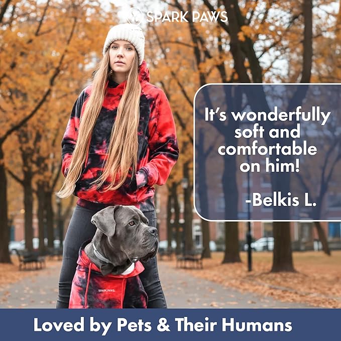 Spark Paws Dog Hoodie – Premium Dog Sweater for Small, Medium, and Large Dogs | Warm Outfits for French Bulldogs, Pitbull, Puppy, Winter Jacket Alternative - Red & Black - 5XL