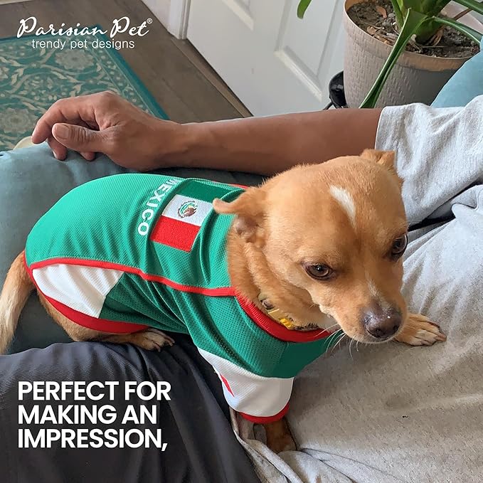 Parisian Pet Dog Jersey – Embroidered Mexico Mesh Fabric Soccer & Sportswear – Lightweight Football Olympic Pet Clothes for Medium Dogs - M
