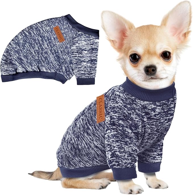 3 Pack Dog Sweaters for Small Dogs Girl Boy Winter Fleece Clothes Warm Soft Dog Sweatshirt Outfit for Dogs Cats Pet Apparel (Navy Blue, XX-Small)