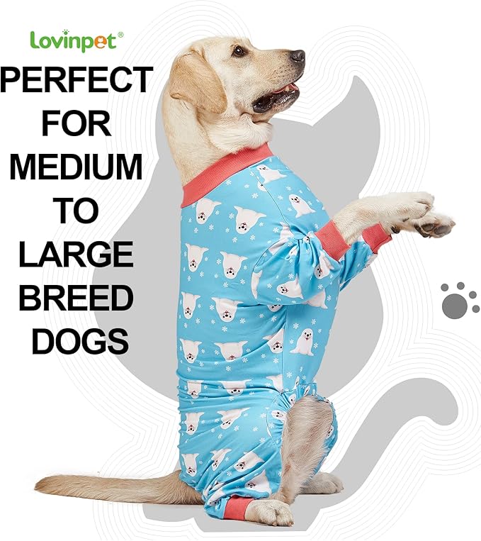 LovinPet Large Big Dog Pajamas - Anxiety Calming, Anti Licking Dog Onesie, Turquoise Sea Plants Print. Large Breed Dog Jammies, Pet PJ's for Travel & Home, Pet Pajamas for Dogs, Blue Medium