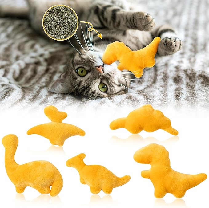 MALLMALL6 Catnip Toys for Cat - 5Pcs Dino Nuggets Cat Toy, Indoor Kitten Chew Bite Kick Dinosaur Chicken Nugget Catmint Interactive Pet Supplies, Cute Pet Gifts for Kitten Lover