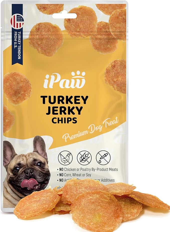iPaw Turkey Chips Dog Treats for Puppy Training, All Natural Human Grade Dog Treat, US Sourced Raw Material, Hypoallergenic, Easy to Digest (Turkey Chips)