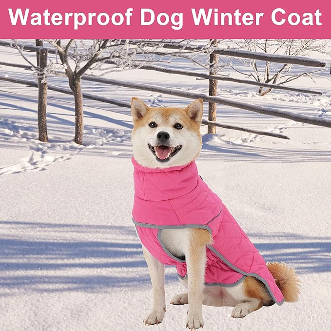 Dog Winter Coat with Harness, Reflective Windproof&Waterproof Fleece Jacket for Cold Weather, Dog Pullover Jumpsuit Snowsuit for Small Medium Large Dogs, Pink M