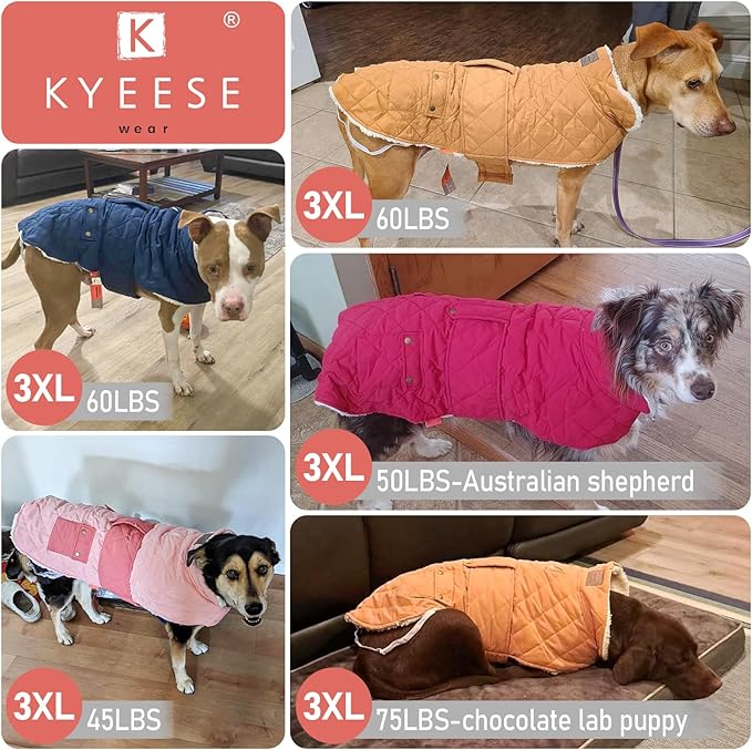 KYEESE Dog Coat Waterproof Dog Coats for Large Dogs Windproof Dogs Jacket with Fleece Lined Thick Pet Winter Puffer Coat with Pocket Soft Pet Sweater with Leash Hole Warm Pets Clothes for Cold Weather