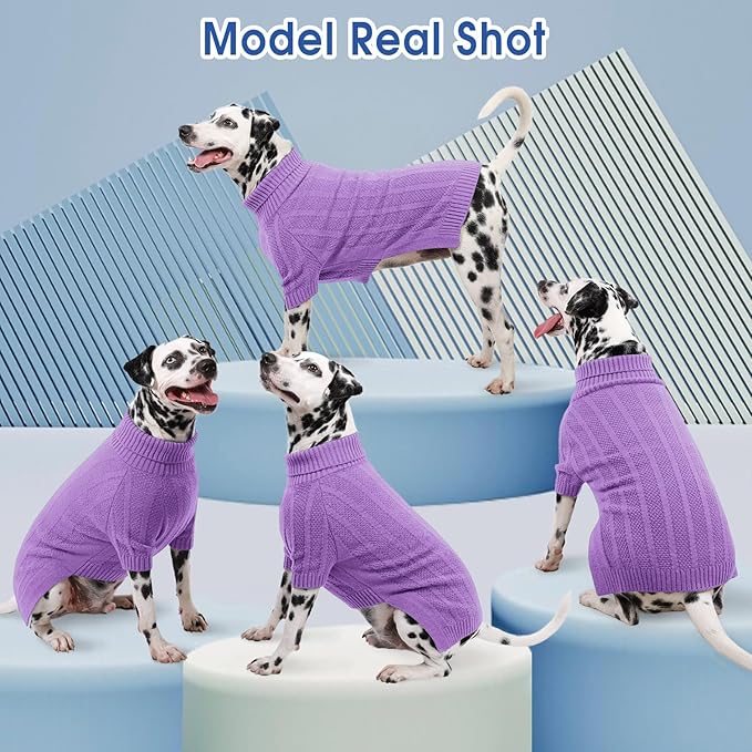 Queenmore Dog Sweaters for Medium Dogs Girls Boys,Soft Dog Sweater Xmas,Turtleneck Pullover Pet Sweaters Knitwear Outfit for Holiday,Knitted Soft Thick Warm Sweater for Bulldog,Dachshund(Purple,M)