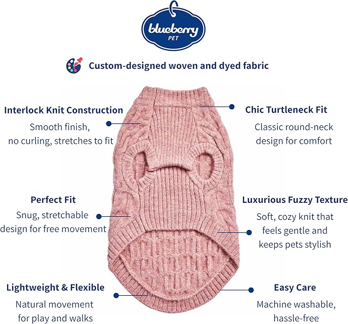 Blueberry Pet Pink Dog Sweater - Cozy Girl Dog Sweater & Pink Pet Coat, Stylish Puppy Winter Clothes & Accessories, Small Pet Coats 10" Back Length