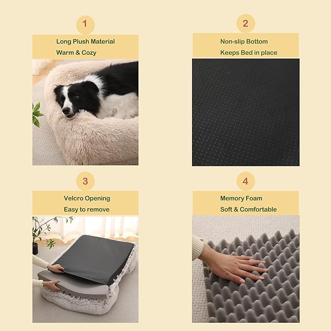 CareCooo Orthopedic Dog Bed for XL Dogs - Washable Memory Foam Pet Sofa, Fluffy Plush Rectangular Bed, Waterproof Anti-Anxiety Couch, Light Gray, XL