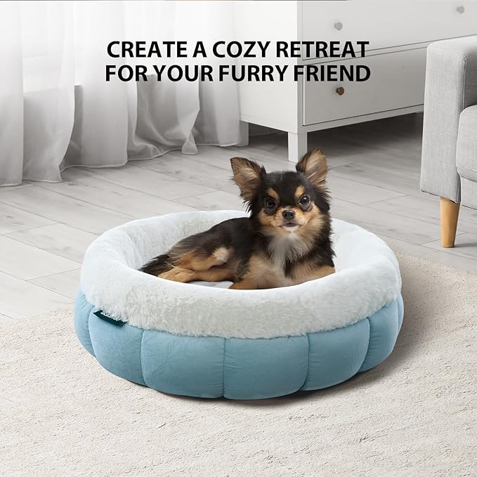 BALANCE Cat Beds for Indoor Cats, Washable Round Cat Bed, Cute Kitten Bed with Anti-Slip Bottom for Kitty and Puppy, 18 Inches, Dream Blue