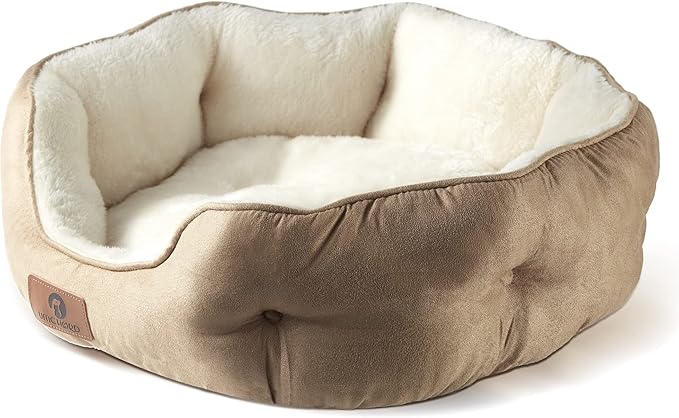 Asvin Small Dog Bed for Small Dogs, Cat Beds for Indoor Cats, Pet Bed for Puppy and Kitty, Extra Soft & Machine Washable with Anti-Slip & Water-Resistant Oxford Bottom, Light Brown, 20 inches