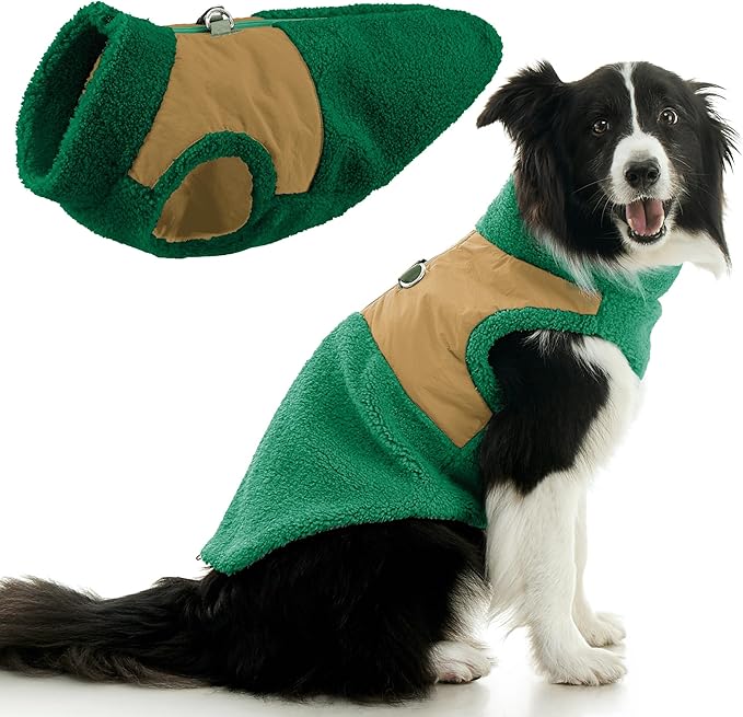 Gooby Zip Up Sherpa Vest - Forest Green, X-Large - Two Tone Fuzzy Fleece Dog Sweater with Built-in Harness and Extra Security for Small Dog and Medium Dog
