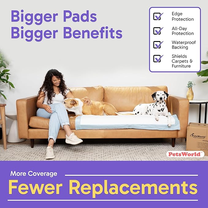 PETSWORLD Enormous Dog Training & Potty Pads, 37x54 inch - Tear Resistant with Strong Leak-Proof Backing, Optional Adhesive Tape, 100 Count