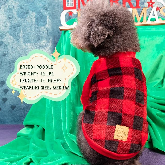 cyeollo Dog Christmas Sweater Warm Dog Winter Coats Buffalo Plaid New Year Puppy Doggie Sweatshirt Flannel Cold Weather Coats Pet Clothes for Small Dogs Size S