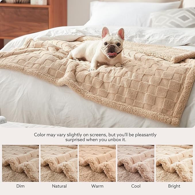 GASUR Waterproof Dog Blankets for Small Dogs, Dog Blanket for Couch Bed, Fleece Pet Blanket for Furniture Sofa Protector, Soft Puppy Throw Blankets for Crate Car Outdoor, Washable, 25"x35", Beige
