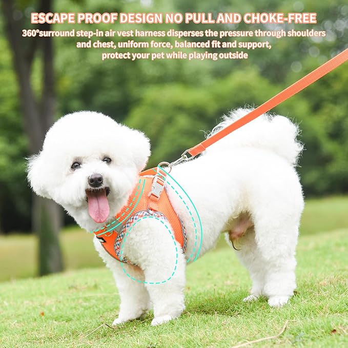 AIITLE Tiny Dog Harness - Lightweight Mesh Step-in Vest for Puppy, Reflective & Escape-Proof Design with High-Stick Magic Tape - Indoor/Outdoor Use for Chihuahua, Maltese, Shih Tzu(Orange, XXXS)