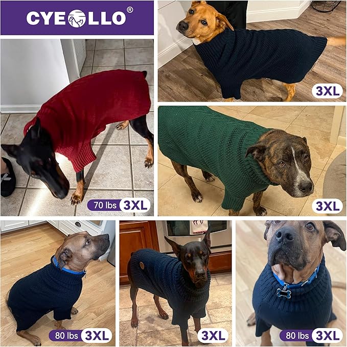 cyeollo Dog Sweater Knitwear with Long Sleeves Turtleneck Pullover Sweaters Fall Winter Dog Clothes Sweaters for Large Dogs, Beige XXXL