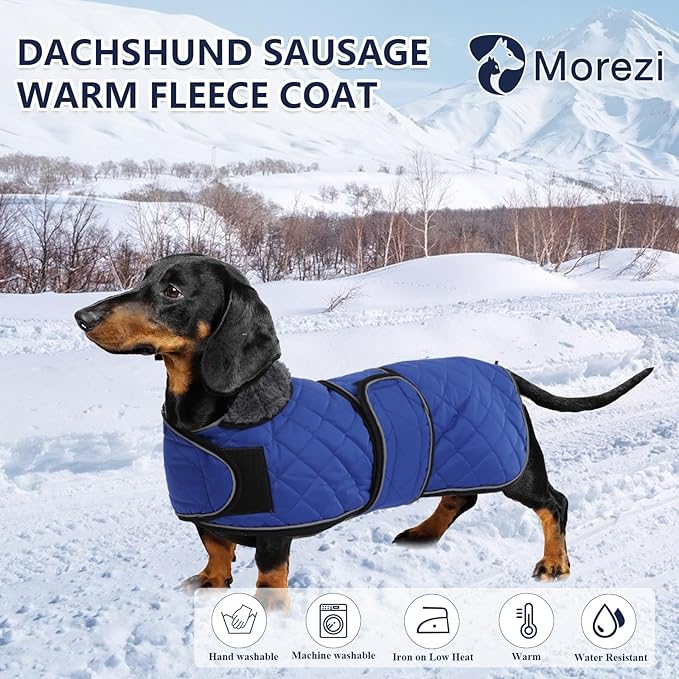 Dachshund Coat Dog Coats for Dachshunds Dachshund Winter Jacket with Padded Fleece Outdoor Dog Clothes with Adjustable Bands - Navy - L