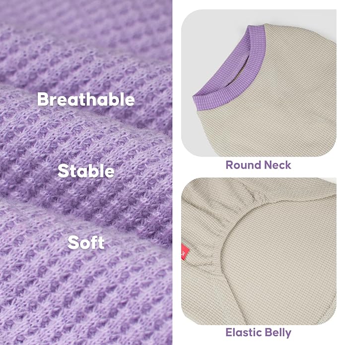 KYEESE 2Pack Dog Shirts Waffle for Small Dogs, Stretchy T-Shirts, Lightweight Tank Top, Sleeveless Vest, Breathable, Large, Purple + Grey