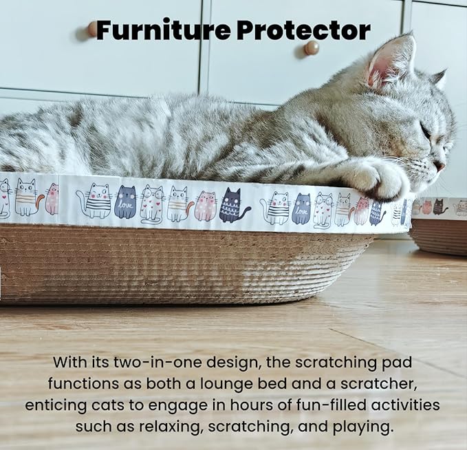 Spindro 2 Pack Extra Large Cat Scratcher Cardboard, Oval Scratcher Bed Cat Scratch Bowl, Scratching Lounge Couch Round Shaped Nest for Indoor Cats Furniture Protector