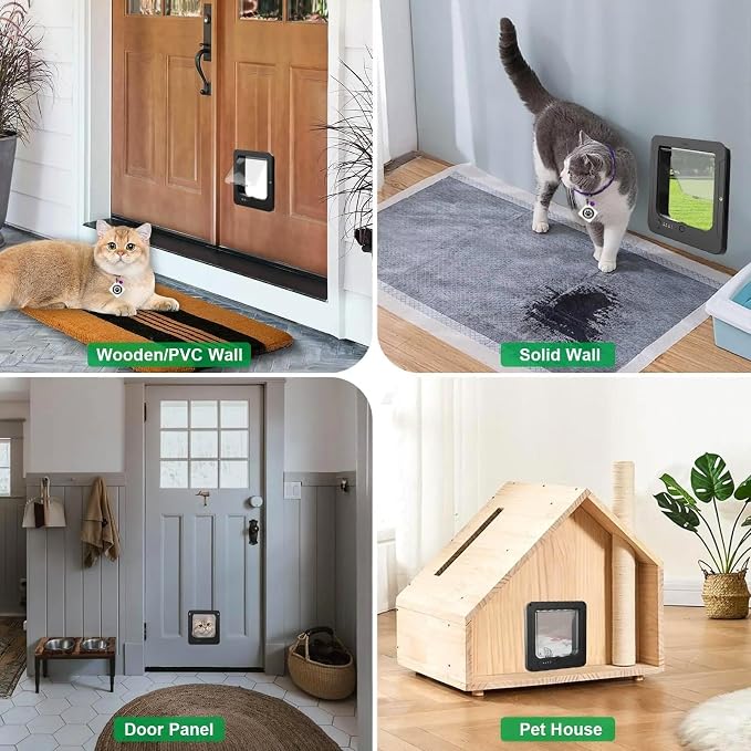 Microchip Cat Flap 11.5" x 10", Automatic RFID Pet Door with 2 Collar Sensors & Remote Control, 4-Way Locking Weatherproof Smart Cat Door for Small Dogs Brown