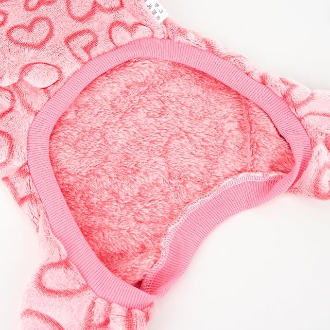 XPUDAC Dog Pajamas Heart Fleece Dog Sweater Winter Puppy Clothes for Small Medium Dogs Girl Pet Holiday Clothes Doggie Outfits for Christmas, M