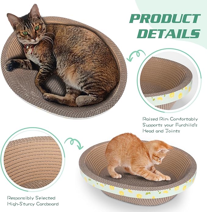 2pc Set Includes 1 X 19.5 Large + 1 X 14.96 Cute Cat Scratcher Cardboard Bed Lounger Couch, Cat Scratching Board Lounge Box Durable, Corrugated Cat Scratch Pad for Indoor Cats Furniture Protector