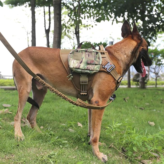 ICEFANG Tactical Dog Harness, Large Size,2X Metal Buckle,Working Dog MOLLE Vest with Handle,No Pulling Front Leash Clip,Hook and Loop Panel (Brown,L (Pack of 1))