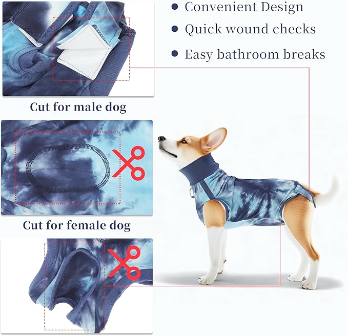 Recovery Suit for Dogs, Dog Onesie Suit for Post-Surgical, Dog Recovery Suit, Dog Clothes for Abdominal Wounds and Skin Conditions, Blue, X-Large
