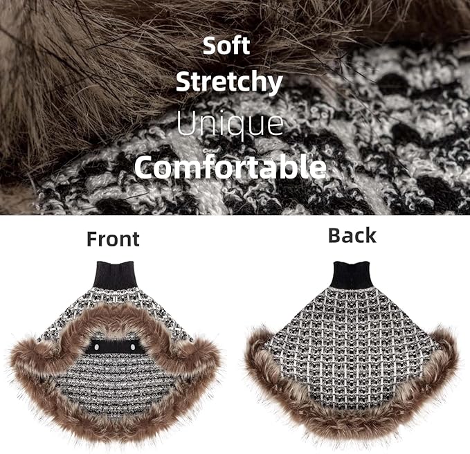 Dog Sweater Cloak, Pearl Cotton Bouclé Yarn Puppy Sweater, Cold Weather Coat Knitwear for Small Dogs, Classic Turtleneck Thick Dog Clothes with Thick Fluff DS95S