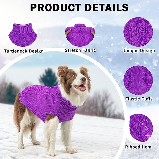 SCENEREAL Knitted Dog Sweater for Small Medium Large Dogs, Cat Dog Winter Coat Warm Sweartershirts Outfits, Classic Pet Clothes with Leash Hole, Soft Pet Knitwear Apparel for Girls Boys, Purple SM