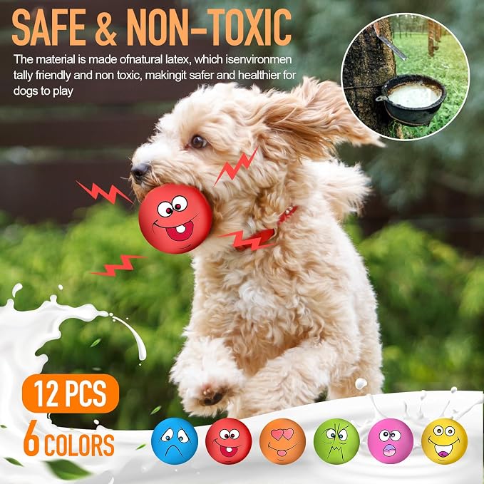 Squeaky Dog Toys Funny Face Chewing Latex Rubber Soft Fetch Play Interactive Dog Squeaky Balls for Puppy Small Medium Pet Dog (12PCS)