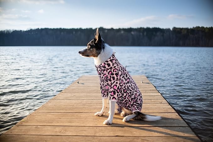 ROZKITCH Dog Fleece PJS with Sleeves, Pet Windproof Warm Cold Weather Jacket Vest with Luminous Zipper, Jumpsuit Apparel Outfit Clothes for Small Medium Large Dog L-Pink S