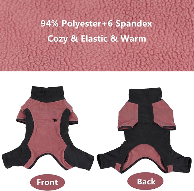 Dog Winter Coat, Warm Fleece Dog Jacket, Windproof Dog Pullover Bodysuit, Fullbody Dog Pajamas Onesie, Cold Weather Clothes for Medium Large Dog(XL,Pink)