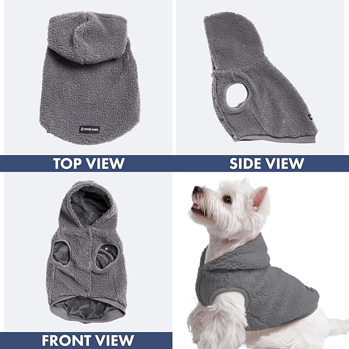 Spark Paws Fleece Dog Jacket, Hooded Sweater Vest, Warm Coat for Winter - Suitable for Small Medium Large XL XXL Breeds - Grey - XL