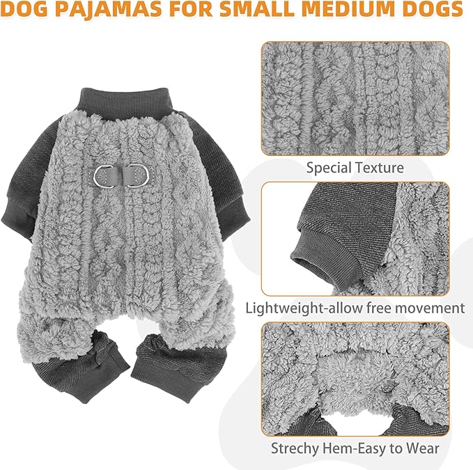 KOOLTAIL Small Dog Pajamas - Fleece Dog Sweater with Leash D-Ring, Warm Winter Cold Weather Coats Puppy Cats Extra Small Dogs, Super Soft Stretchable Pet Jumpsuit Clothes for Boys Girls, Gery XS