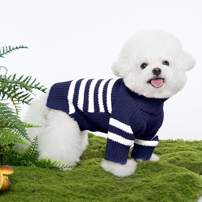 Haloumoning Small Dog Pullover Sweater, Striped Knitted Pet Sweaters for Fall Winter Dog Clothes, Turtleneck Thick Warm Clothes for Small Medium Large Dogs