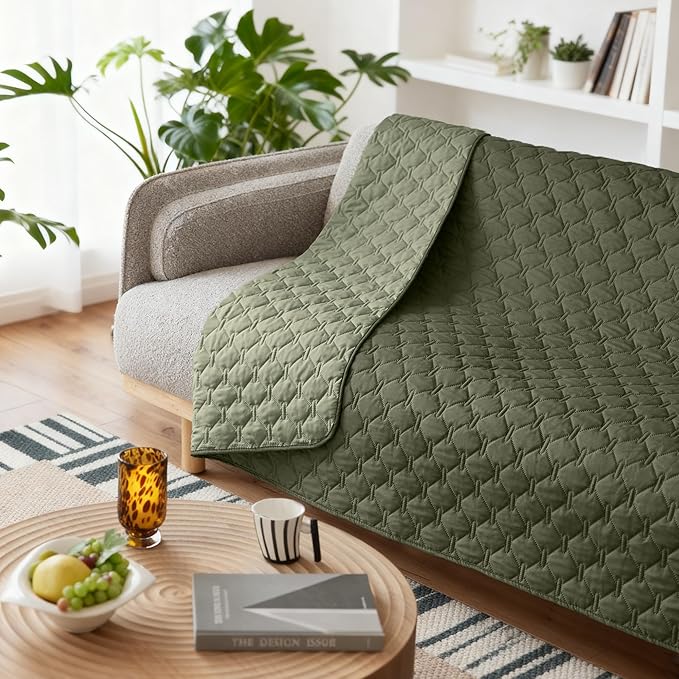 gogobunny 100% Double Sided Waterproof Dog Blanket Soft Pet Bed Cover Reversible Protect Furniture Couch Sofa Car for Puppy Large Dog Cat (Dark Olive/Light Olive, 68x82 Inch (Pack of 1))